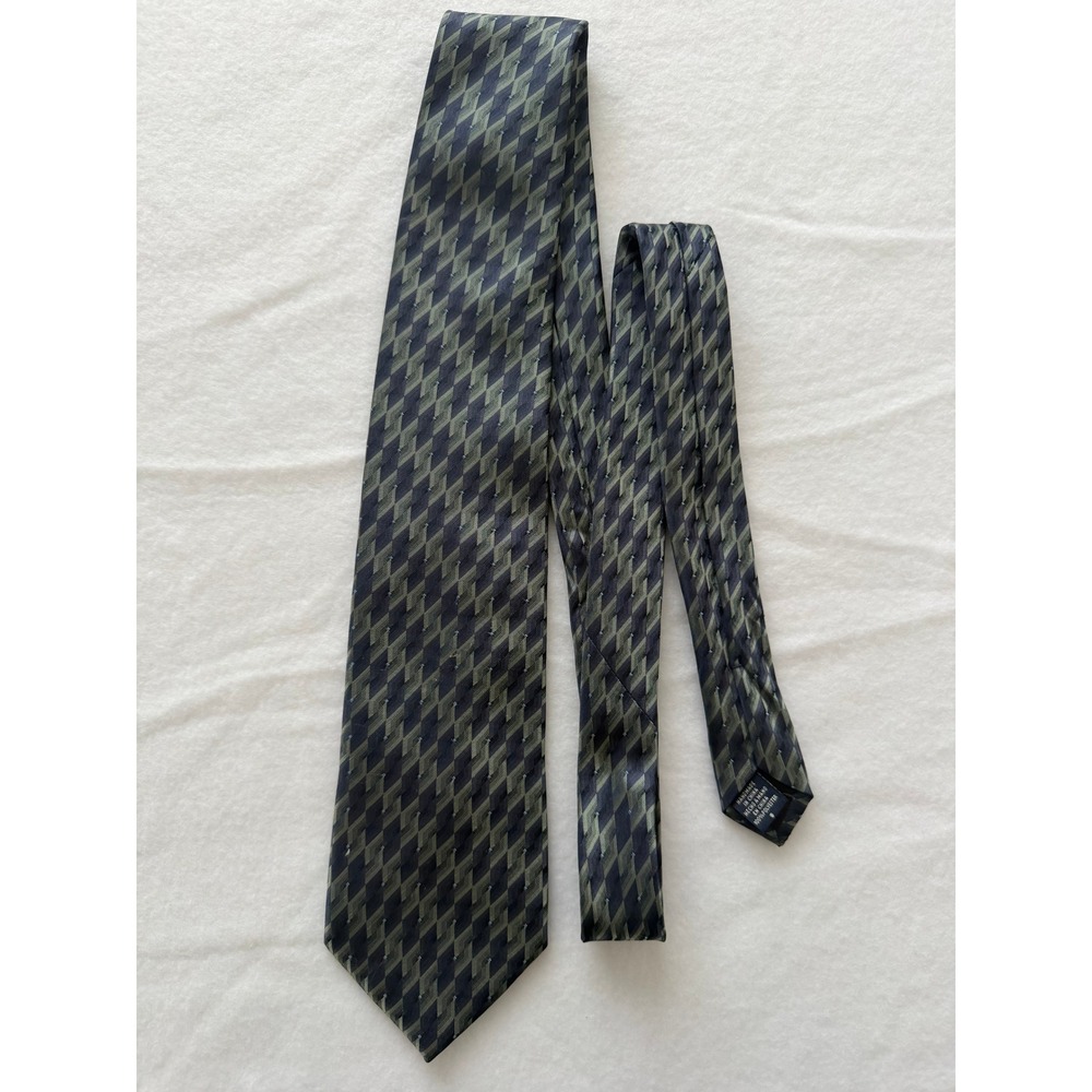 Van Heusen Necktie Mens OS Geometric Zig Zag Green Navy Blue Excellent